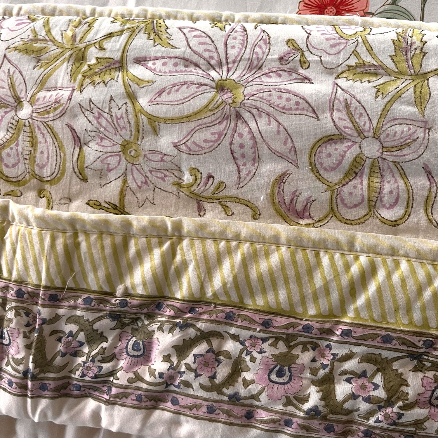 Red & Greenish Floral Soft Cotton Printed Quilt  Single Bed - 60 inches x 90 inches