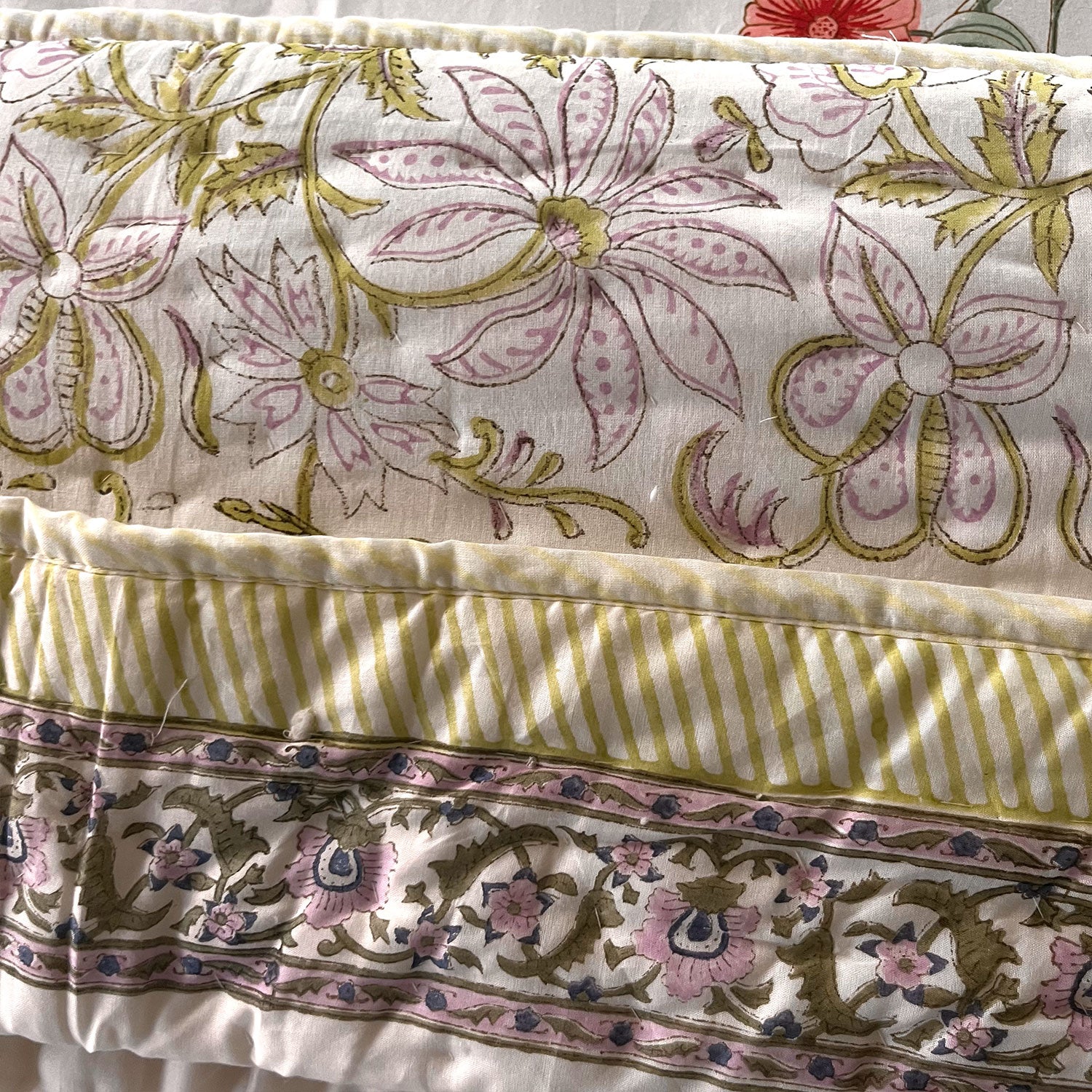 Red & Greenish Floral Soft Cotton Printed Quilt  Single Bed - 60 inches x 90 inches