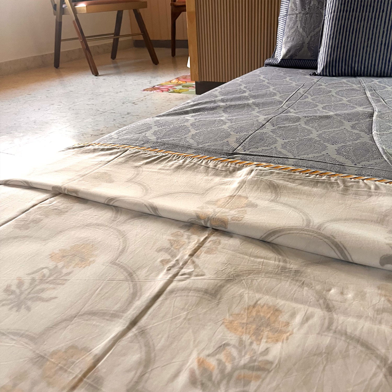 Yellow Floral Soft Cotton Printed 3d Dohar Quilt - Double Bed 90 inches x 100 inches