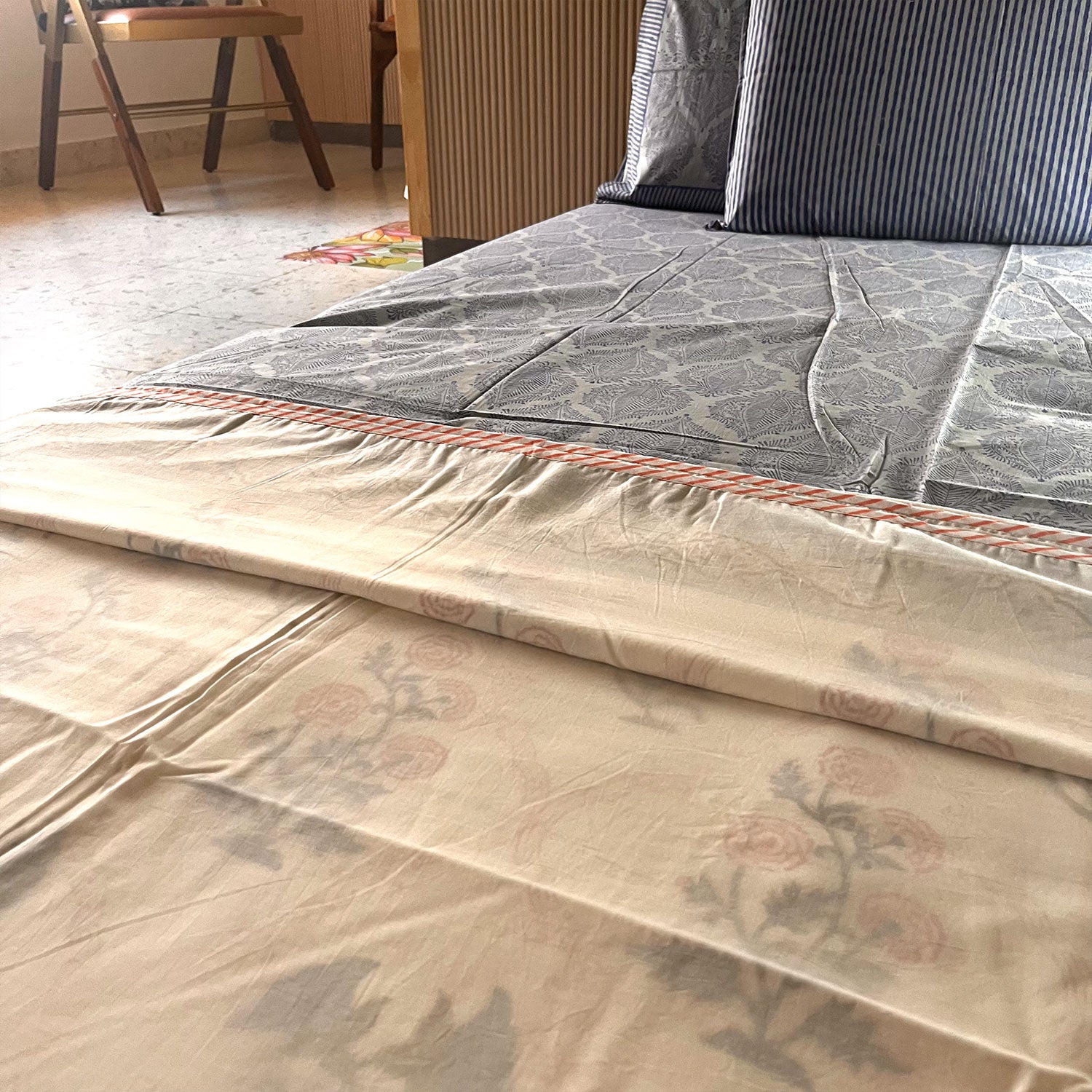 Yellow Floral Soft Cotton Printed 3d Dohar Quilt - Double Bed 90 inches x 100 inches