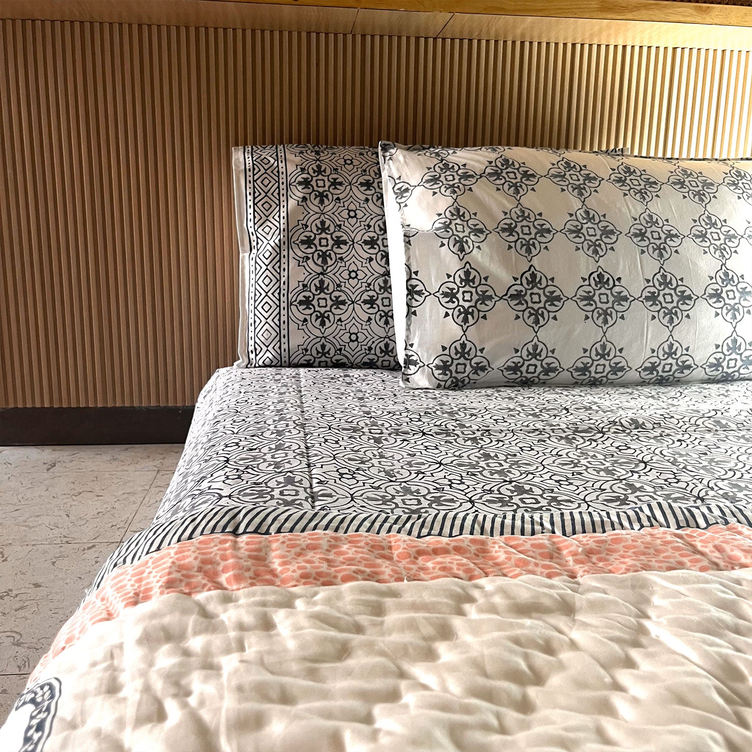 Blue Assyemtrical Foral Soft Cotton Printed Bed Sheet - 100 inches x 110 inches