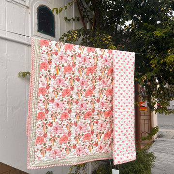 Pink Elephant Baby Quilt | Single Sided | 40x60 Inches