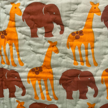 White Elephant & Giraffe Prints  Baby Single Quilt | Single Sided | 40x60 Inches