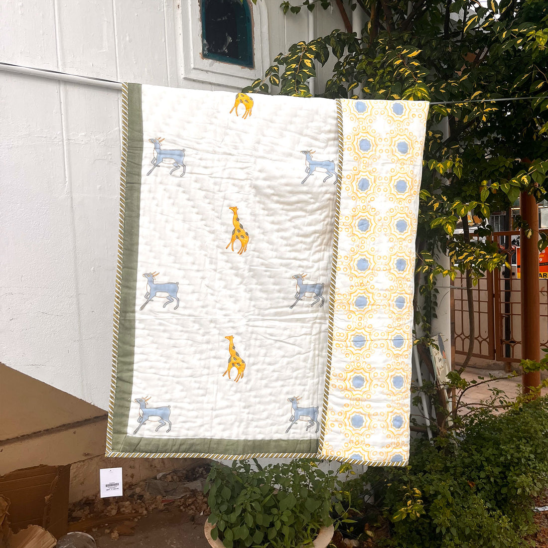 Blue Deer Baby Printed Quilt | Single Sided | 40x60 Inches