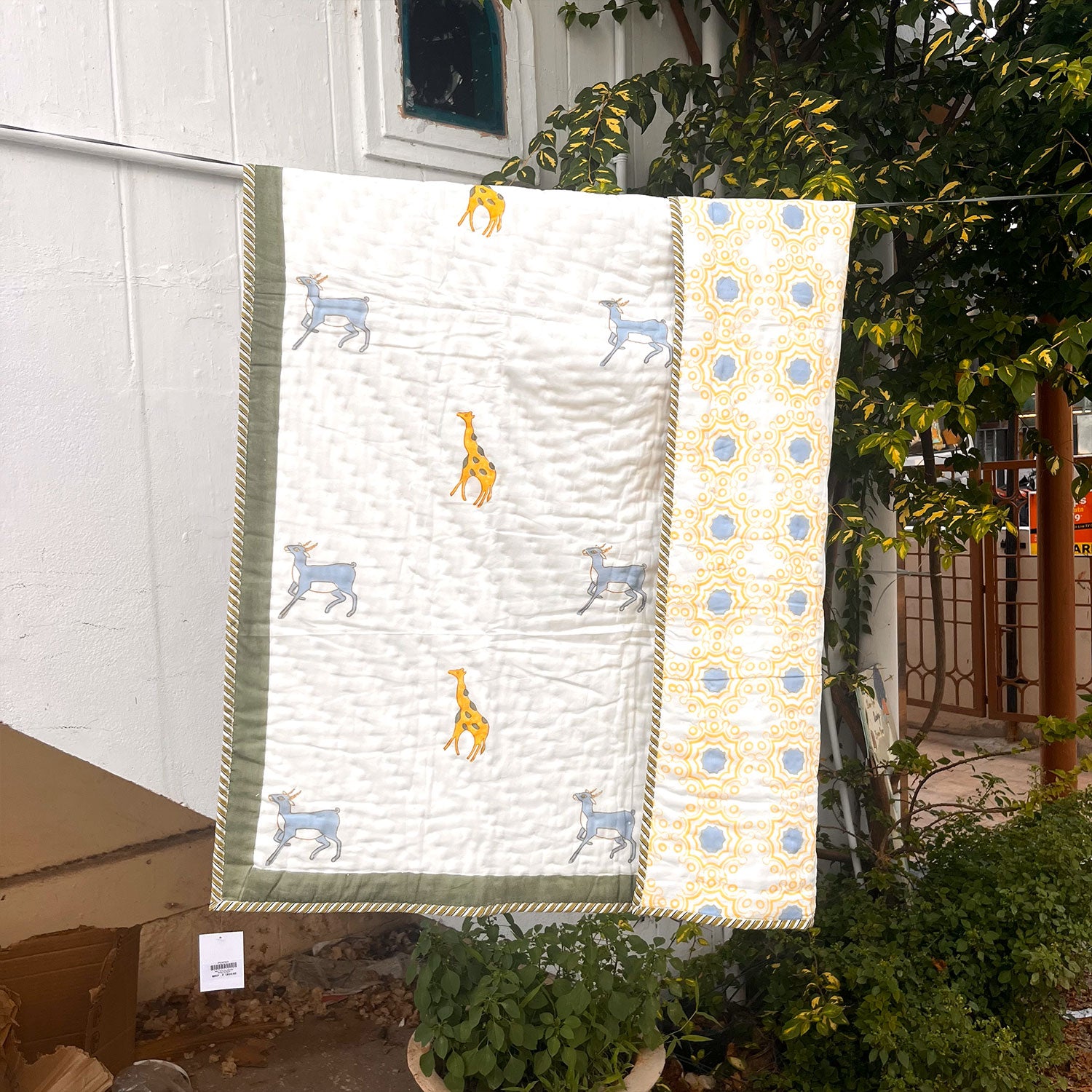 Blue Deer Baby Printed Quilt | Single Sided | 40x60 Inches