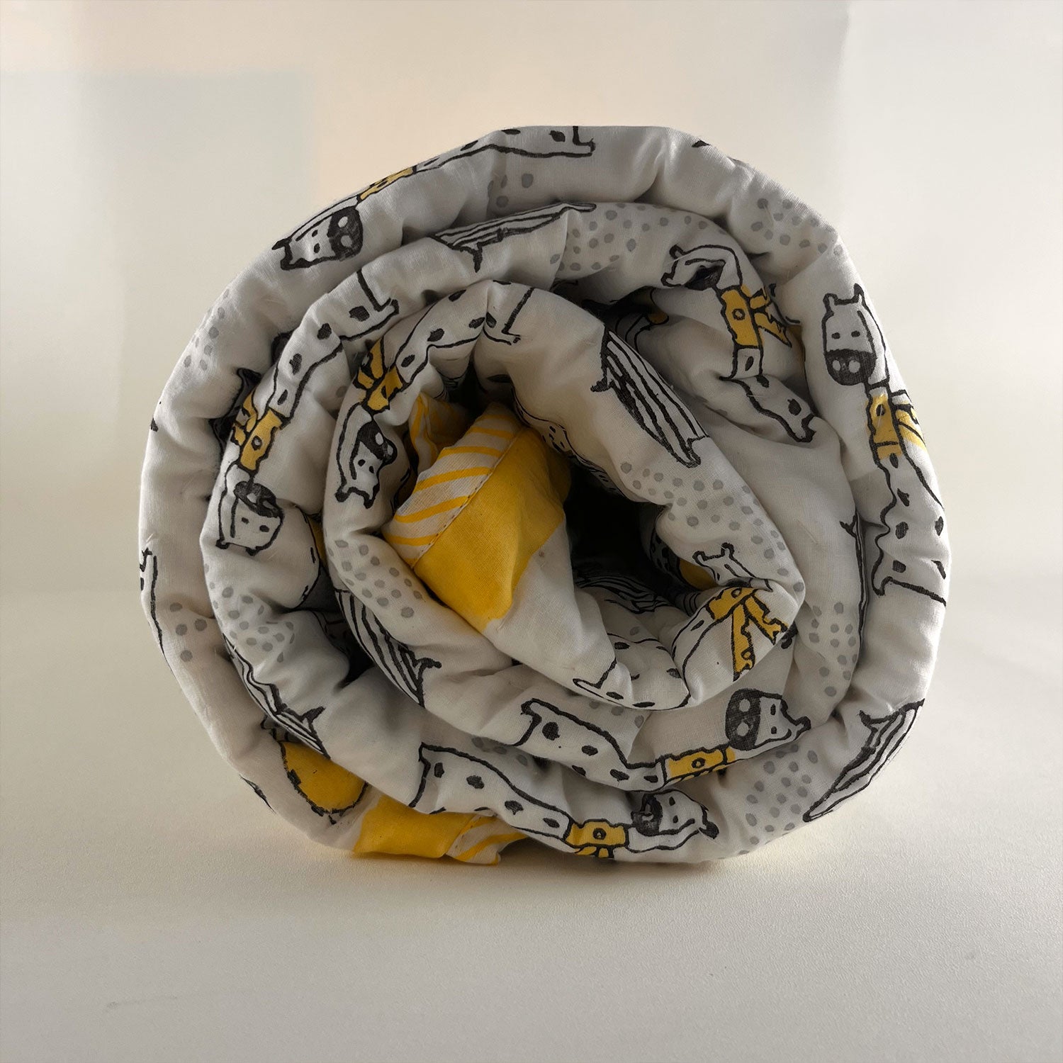 Yellow Grey animals doodle Prints Kids Single Quilt | Single Sided | 40x60 Inches