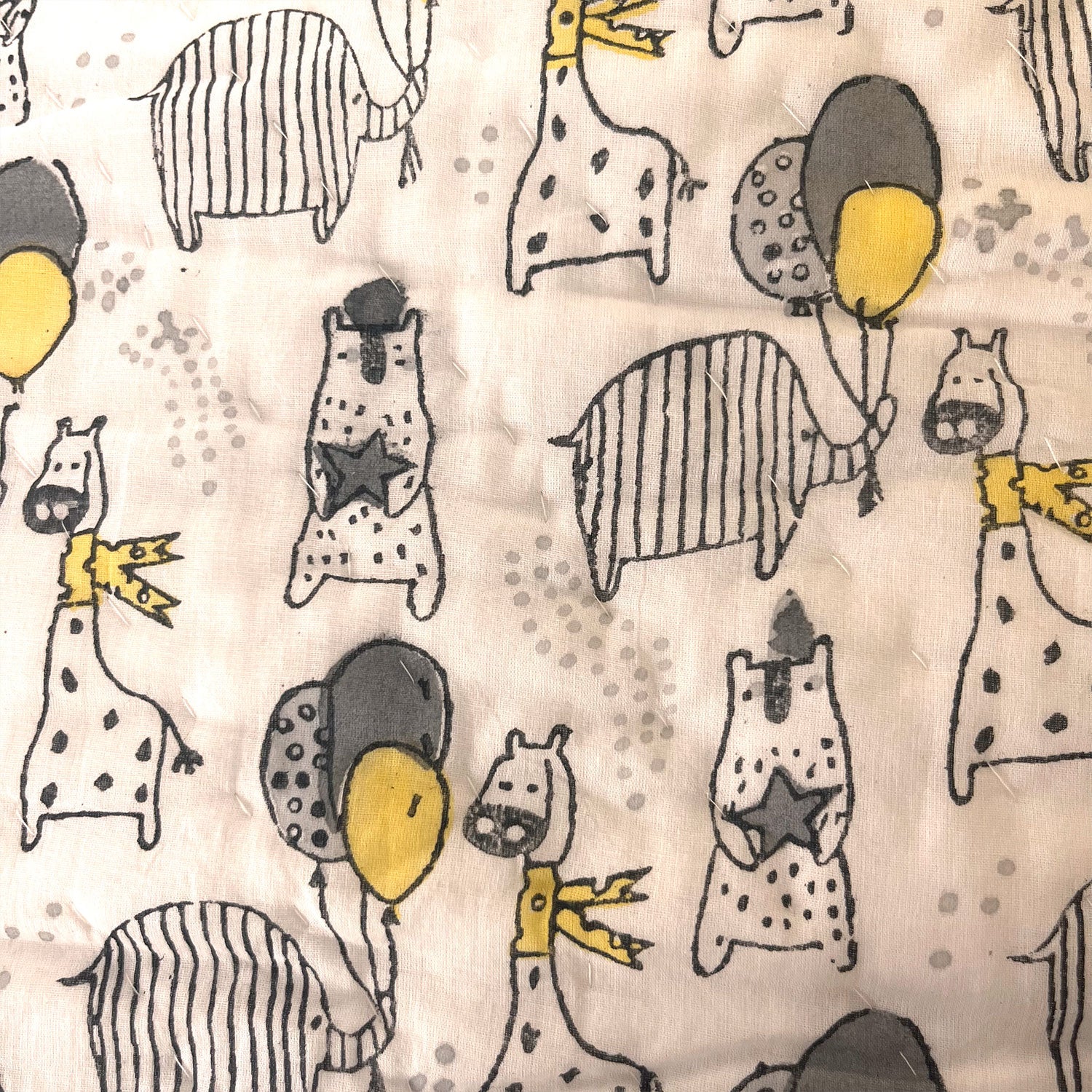 Yellow Grey animals doodle Prints Kids Single Quilt | Single Sided | 40x60 Inches