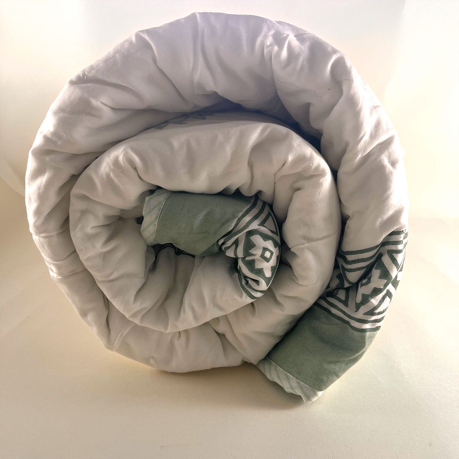 Olive Green Floral Soft Cotton Printed Single Bed Quilt - 60 inches x 90 inches