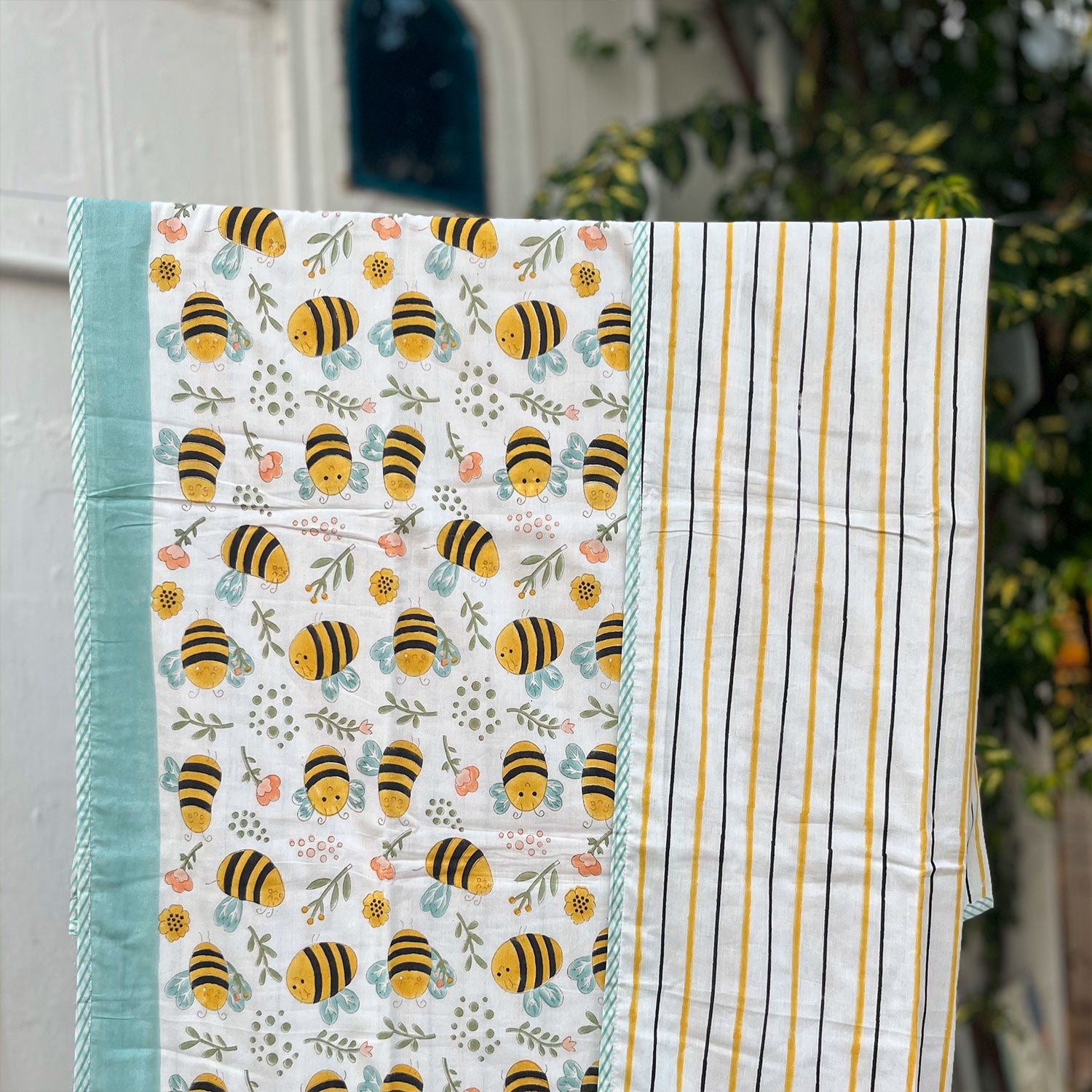 Yellow Honey bee Prints Kids Single Dohar | Single Sided | 40x60 Inches