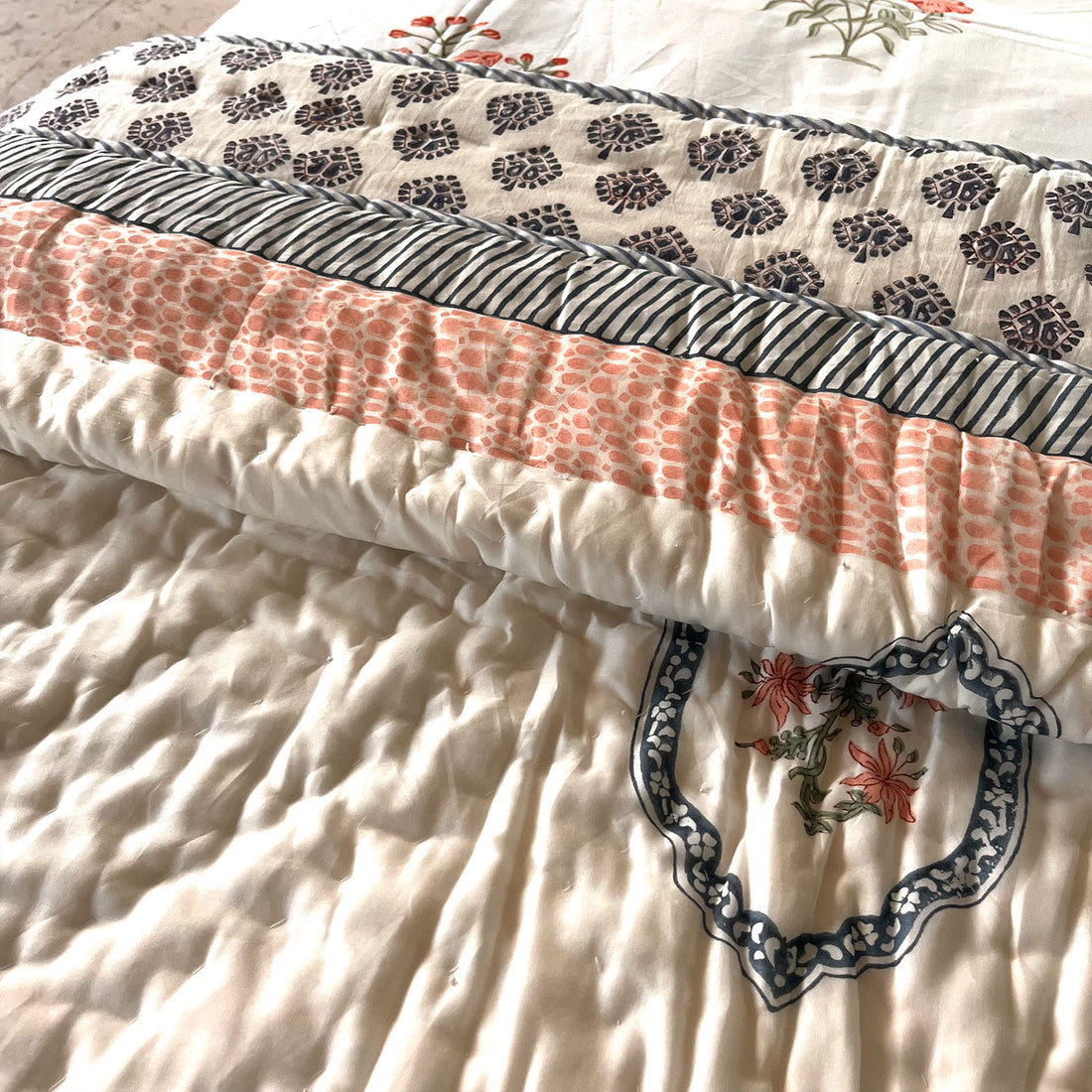 Blue Leaf Soft Cotton Printed Quilt - 90 inches x 100 inches