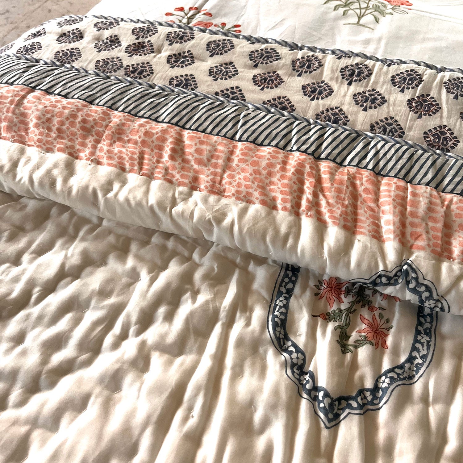 Blue Leaf Soft Cotton Printed Quilt - 90 inches x 100 inches