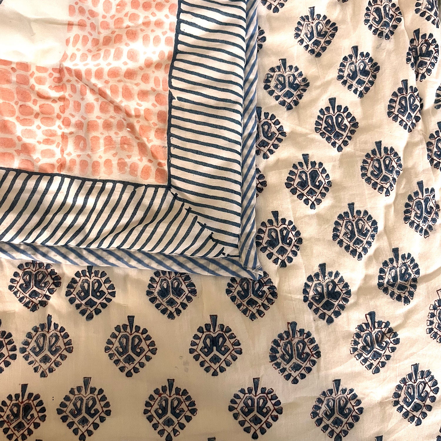 Blue Leaf Soft Cotton Printed Quilt - 90 inches x 100 inches