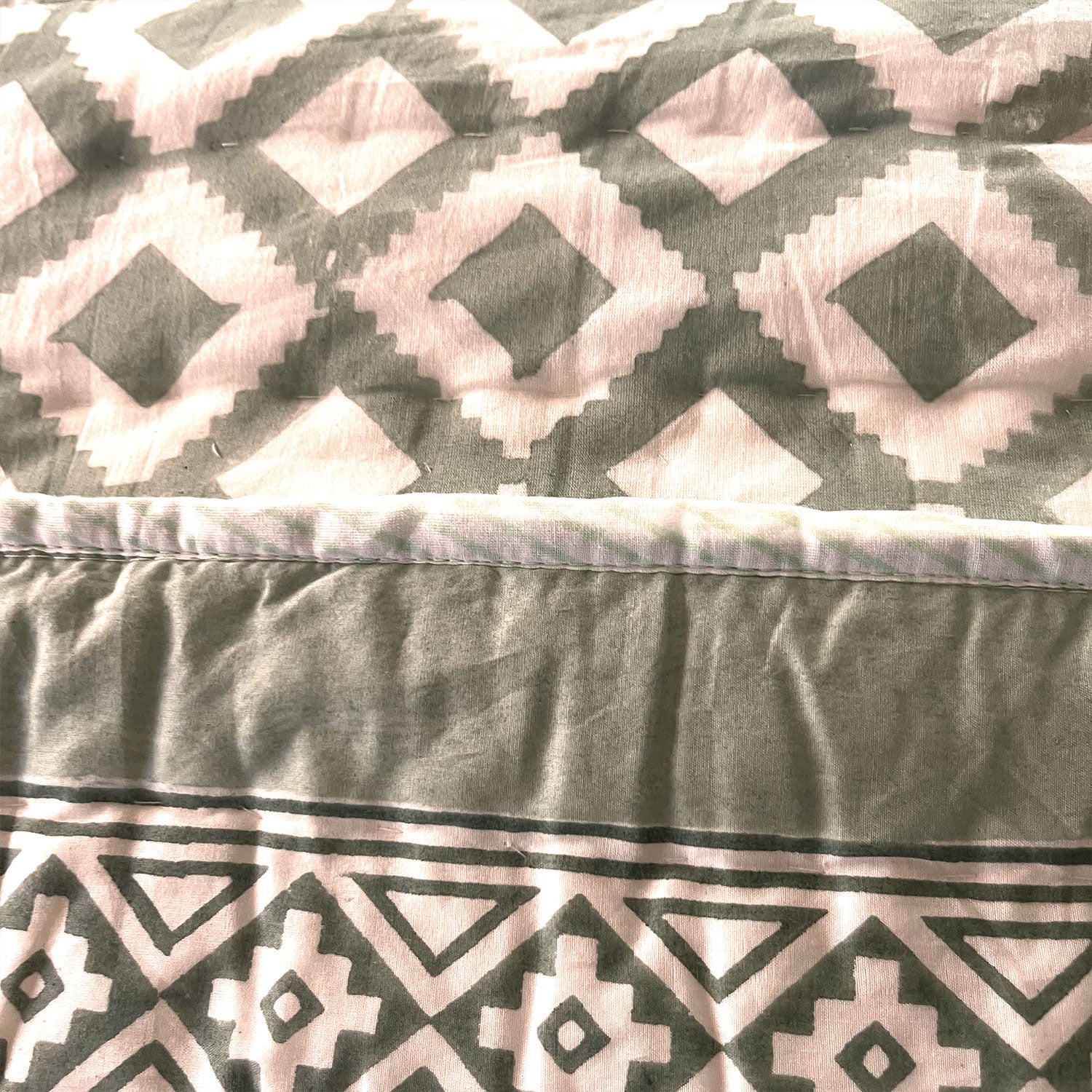 Olive Green Floral Soft Cotton Printed Single Bed Quilt - 60 inches x 90 inches