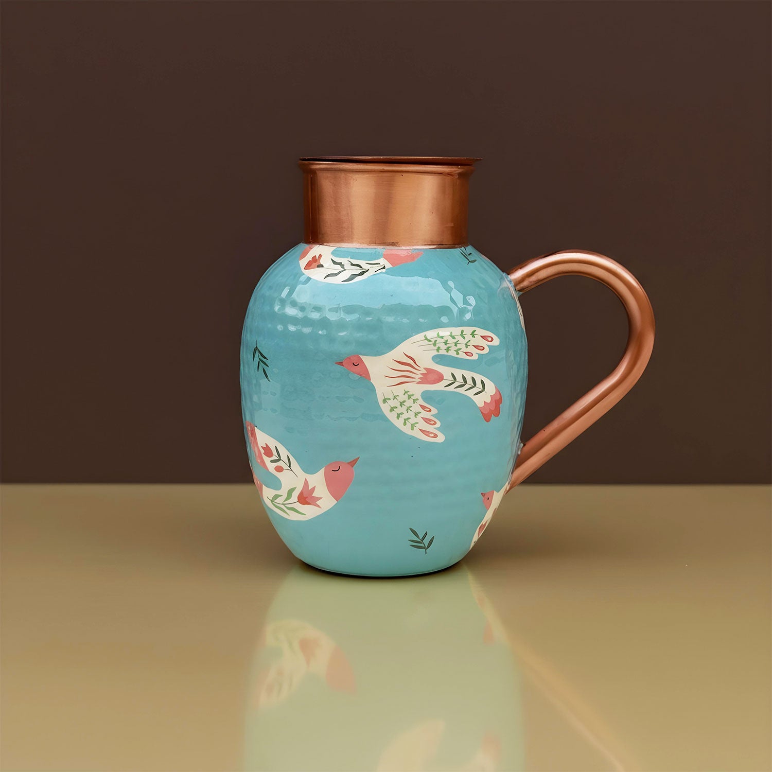 Light Blue Birds Pure Copper Jug & Glass Set