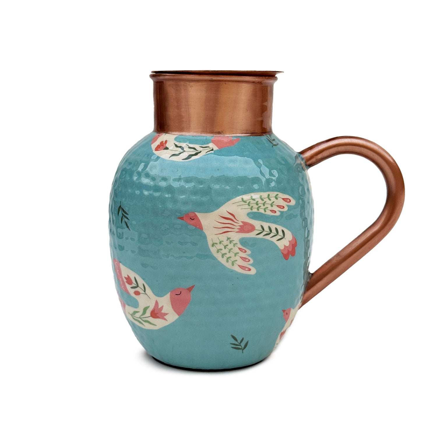 Light Blue Birds Pure Copper Jug & Glass Set