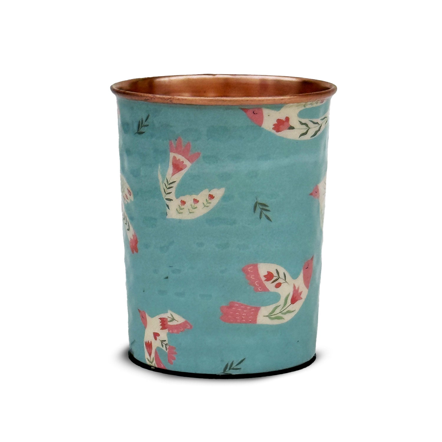 Light Blue Birds Pure Copper Jug & Glass Set