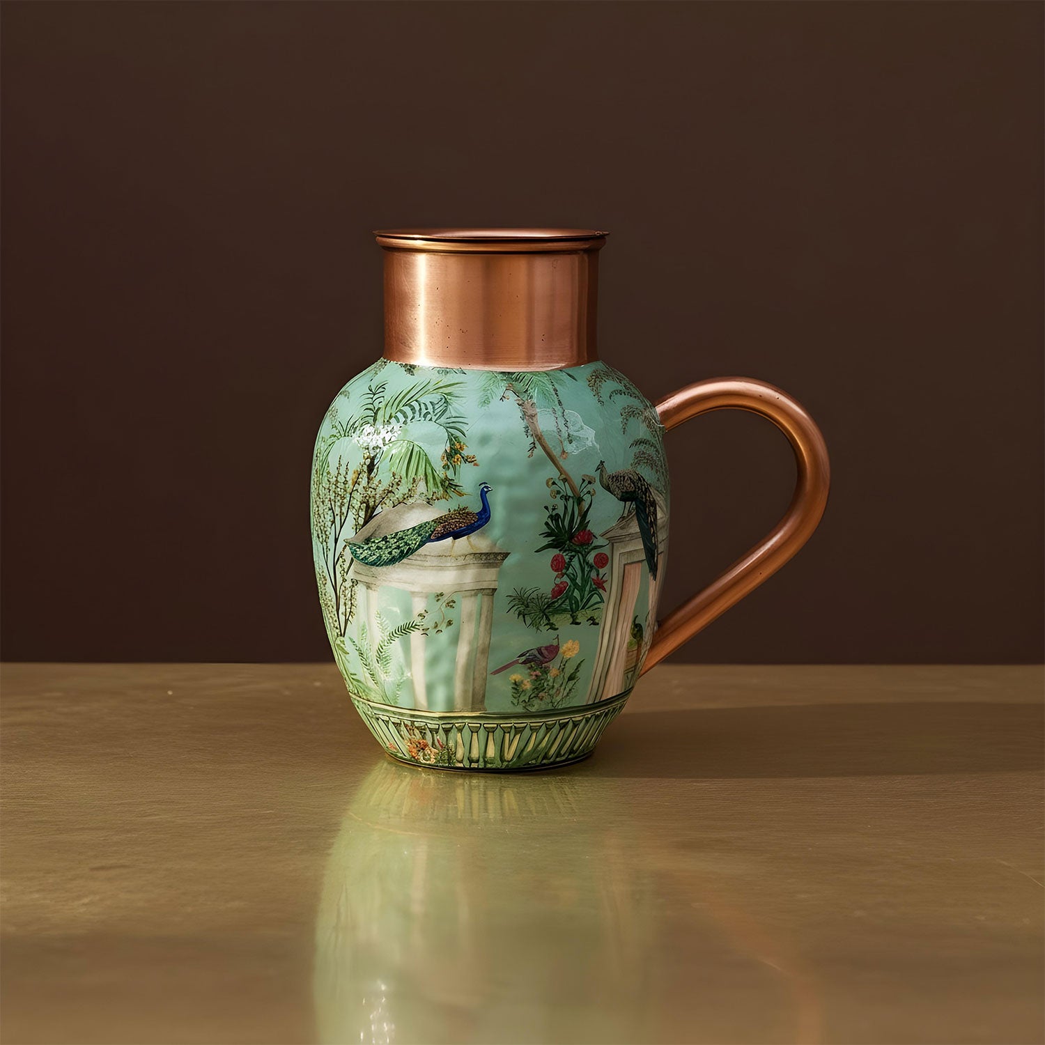 Pastel Green Peacock Pure Copper Jug & Glass Set