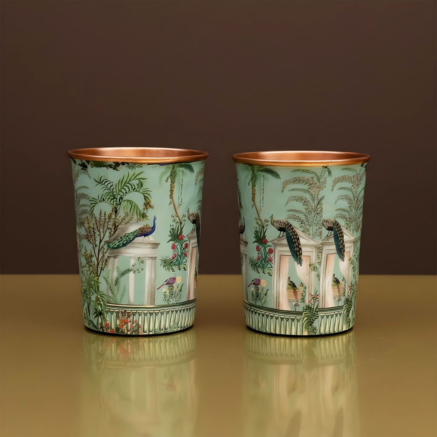 Pastel Green Peacock Pure Copper Jug & Glass Set