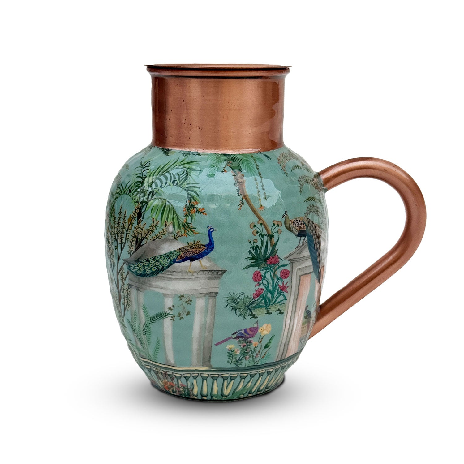 Pastel Green Peacock Pure Copper Jug & Glass Set