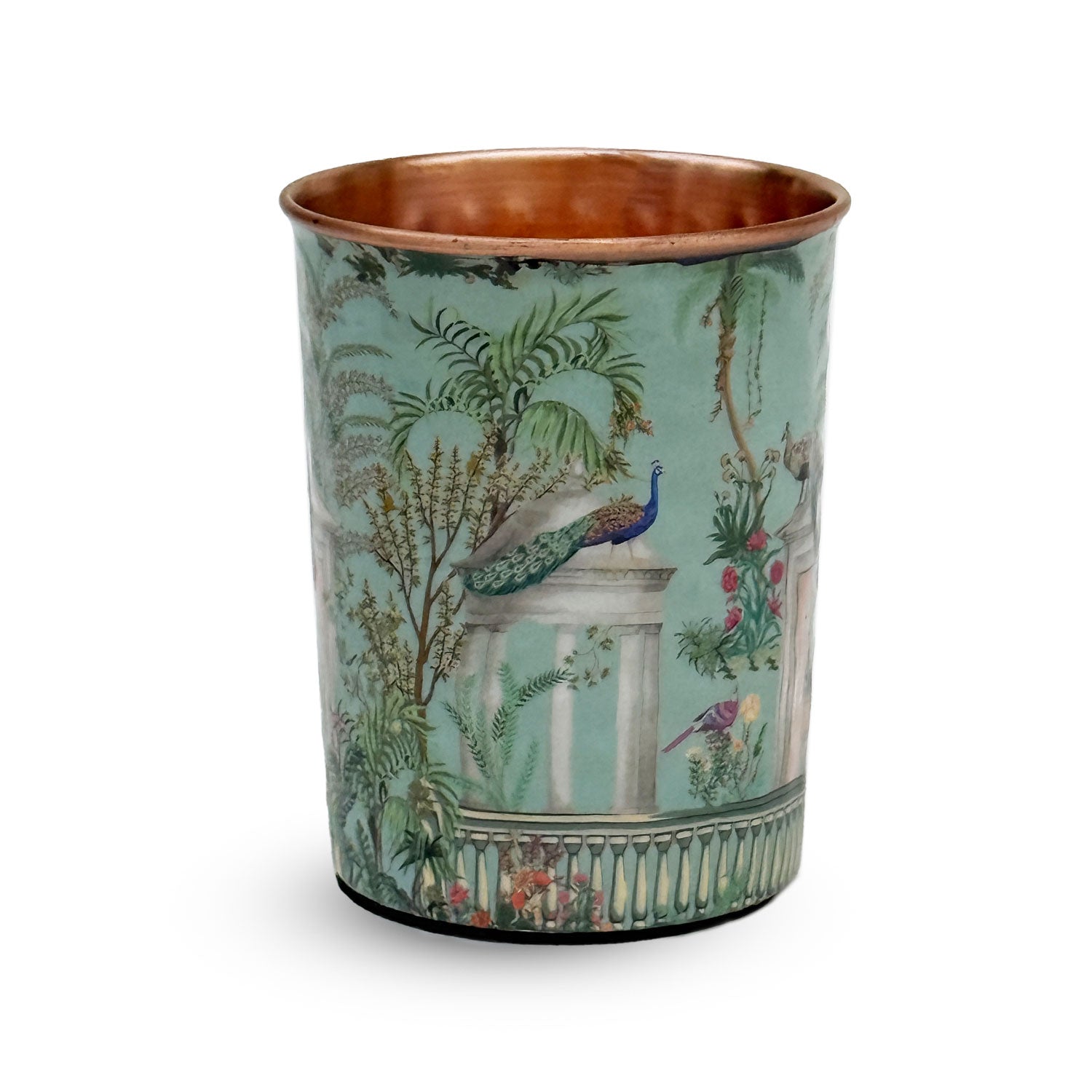 Pastel Green Peacock Pure Copper Jug & Glass Set