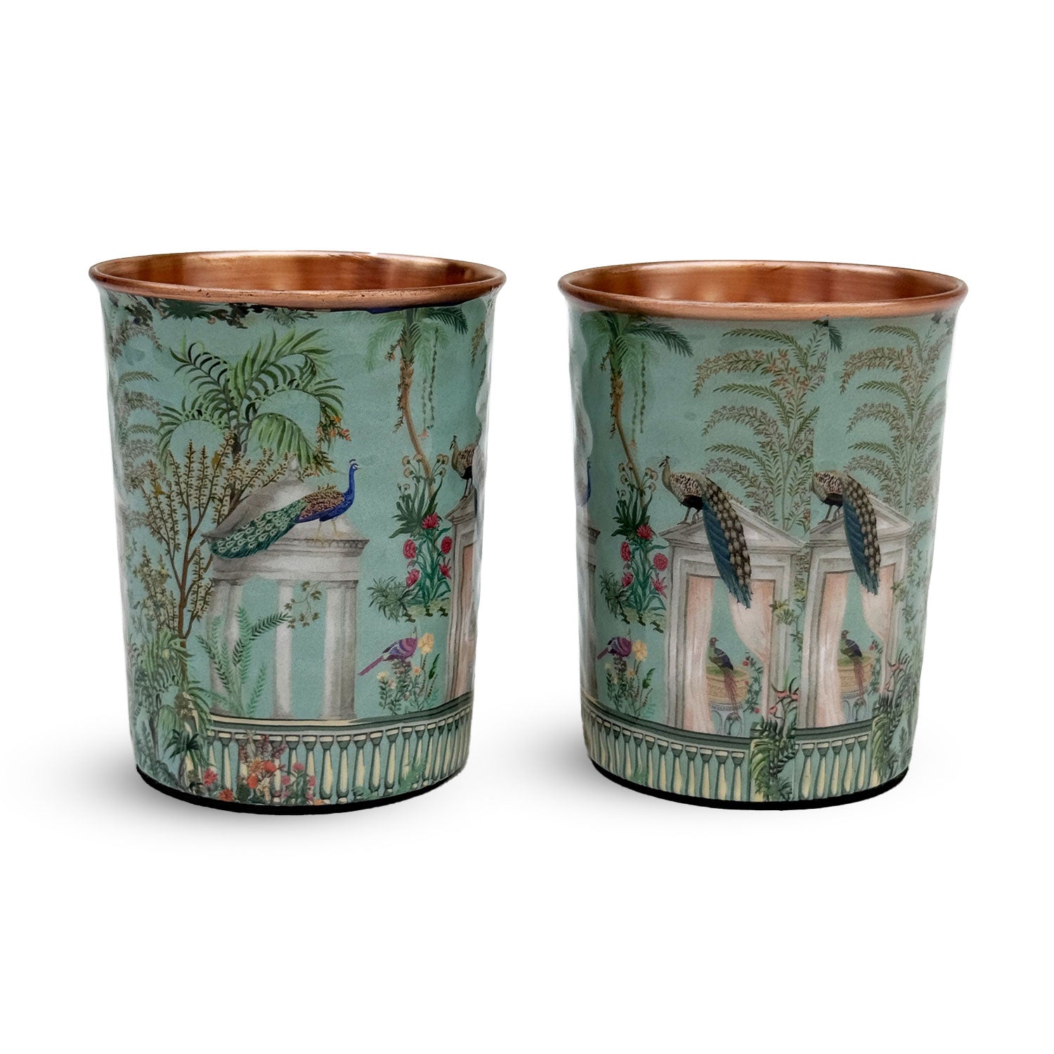 Pastel Green Peacock Pure Copper Jug & Glass Set