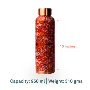 Orange black flora | 100% Pure Copper Bottle|950 ml | Peacoy