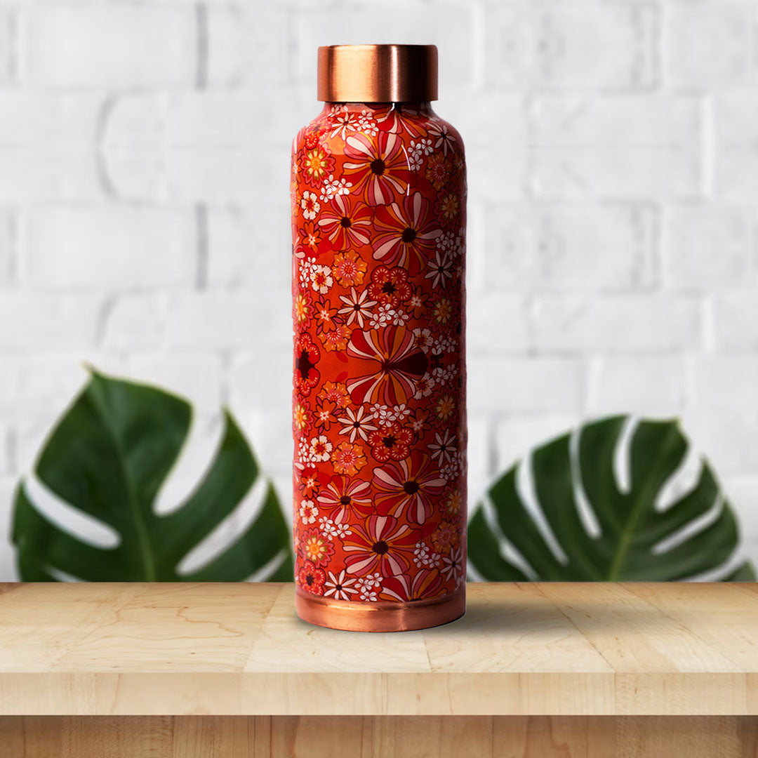 Orange black flora | 100% Pure Copper Bottle|950 ml | Peacoy