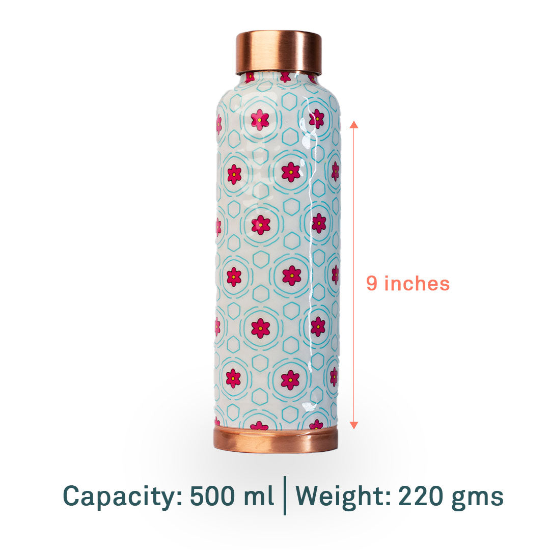 Pink Lily Floral Printed | 100% Pure Copper Bottle|950ML| Peacoy