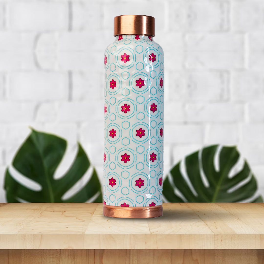 Pink Lily Floral Printed | 100% Pure Copper Bottle|950ML| Peacoy