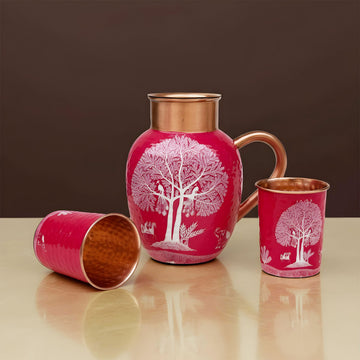 Pink Tree Pure Copper Jug & Glass Set