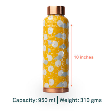 Polka Trend Yello Hammered Printed | 100% Pure Copper Bottle|950 ml | Peacoy