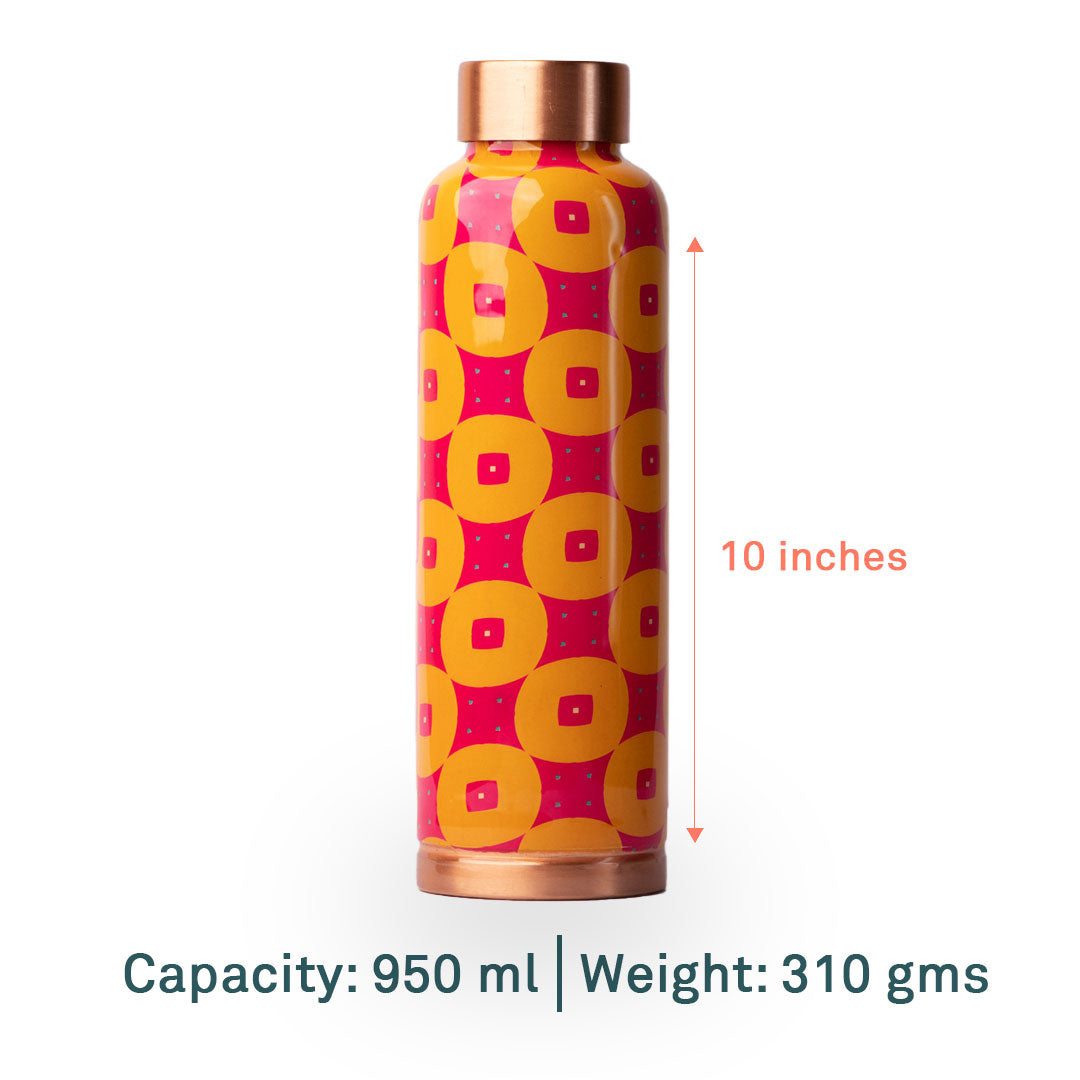 Shocking Pink Chequer| 100% Pure Copper Bottle|950 ml | Peacoy