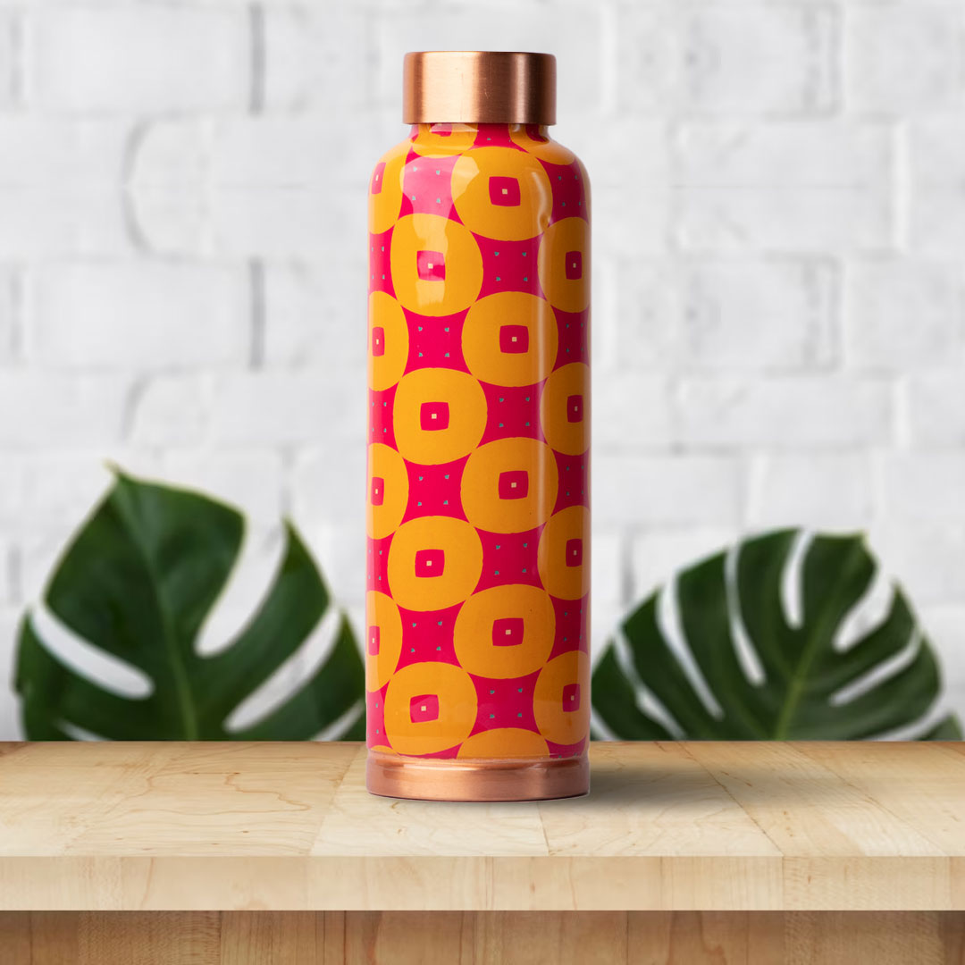 Shocking Pink Chequer| 100% Pure Copper Bottle|950 ml | Peacoy