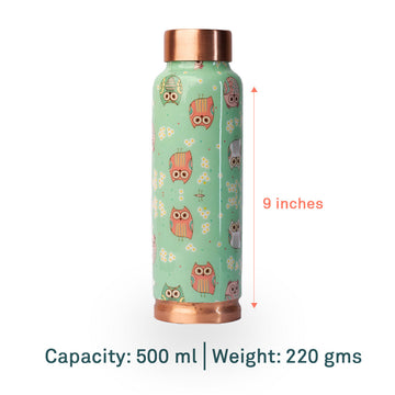 Tiny Owl Printed | 100% Pure Copper Bottle|500 ml | Peacoy
