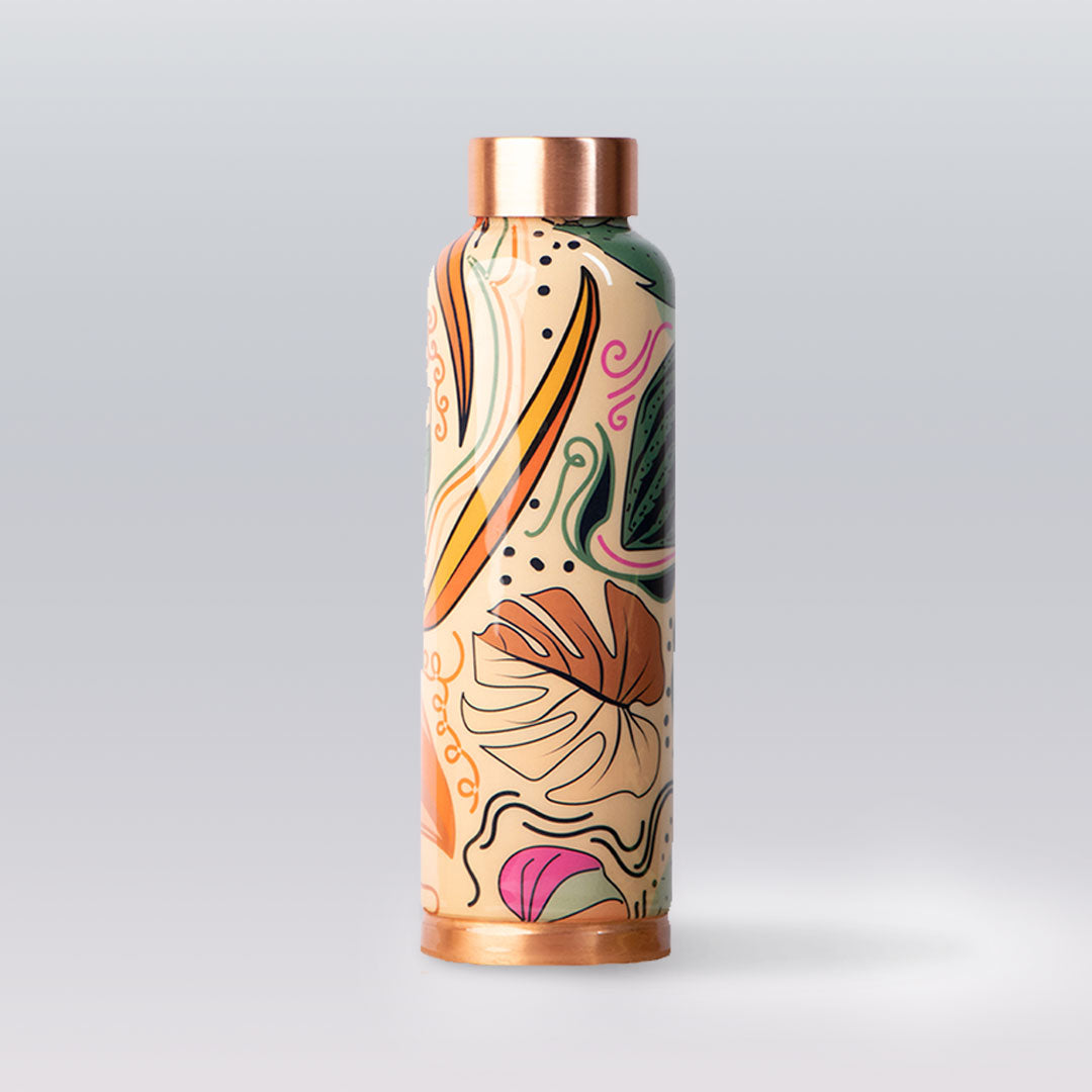 Topical Orange Leaves Pattern | 100% Pure Copper Bottle|950 ml | Peacoy