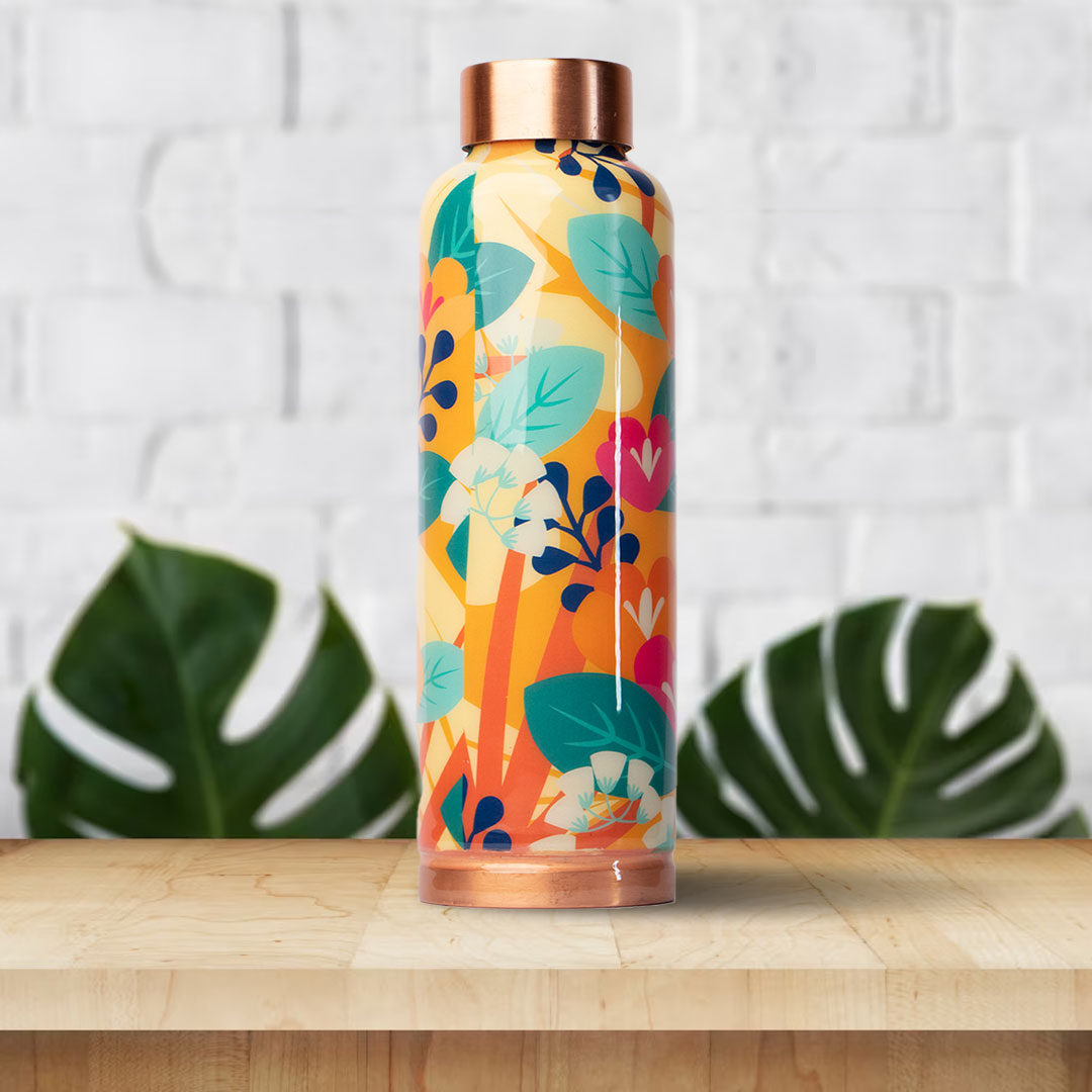 Turquoise Base Abstract Printed | 100% Pure Copper Bottle|950 ml | Peacoy