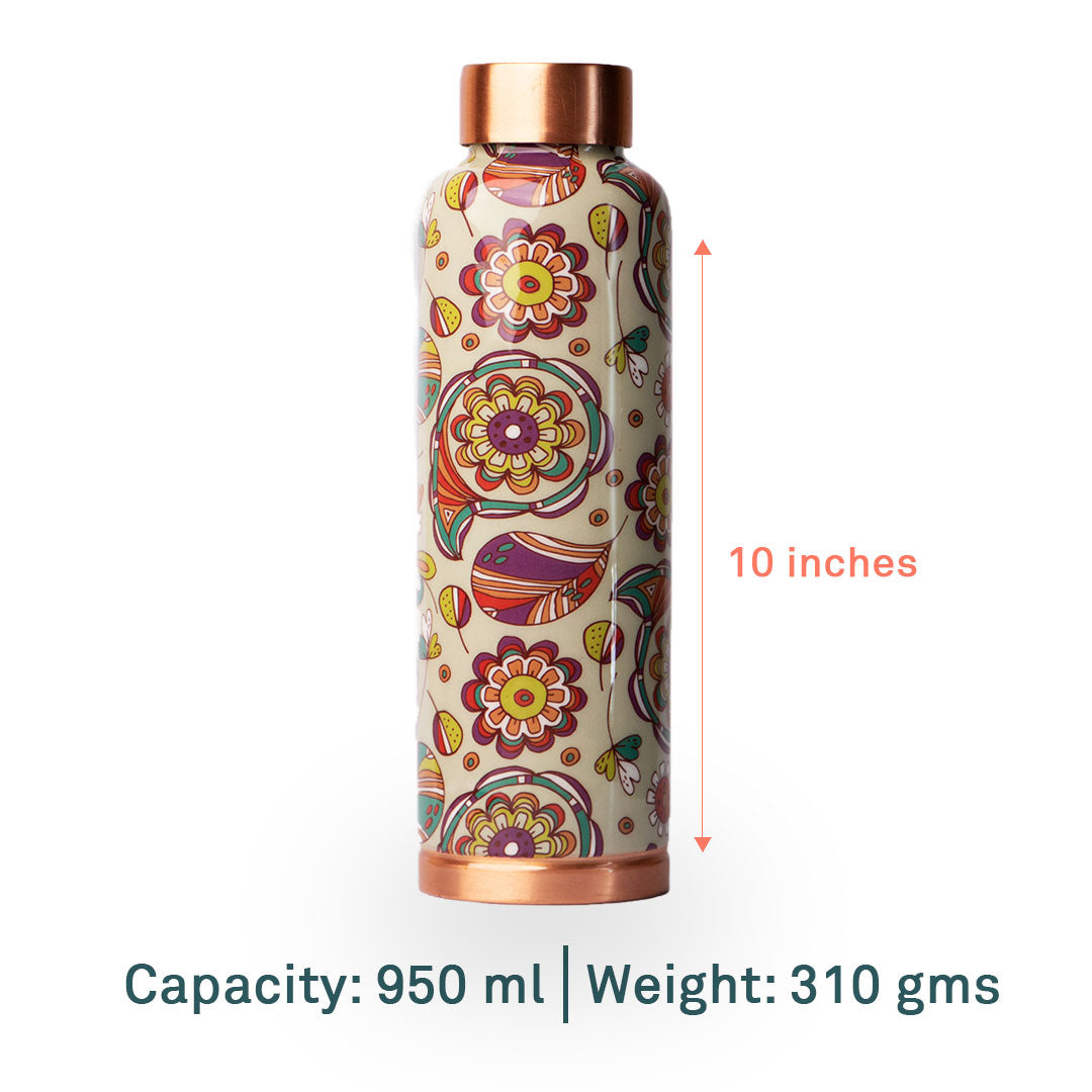 Vintage Flora | 100% Pure Copper Bottle|1000 ml | Peacoy