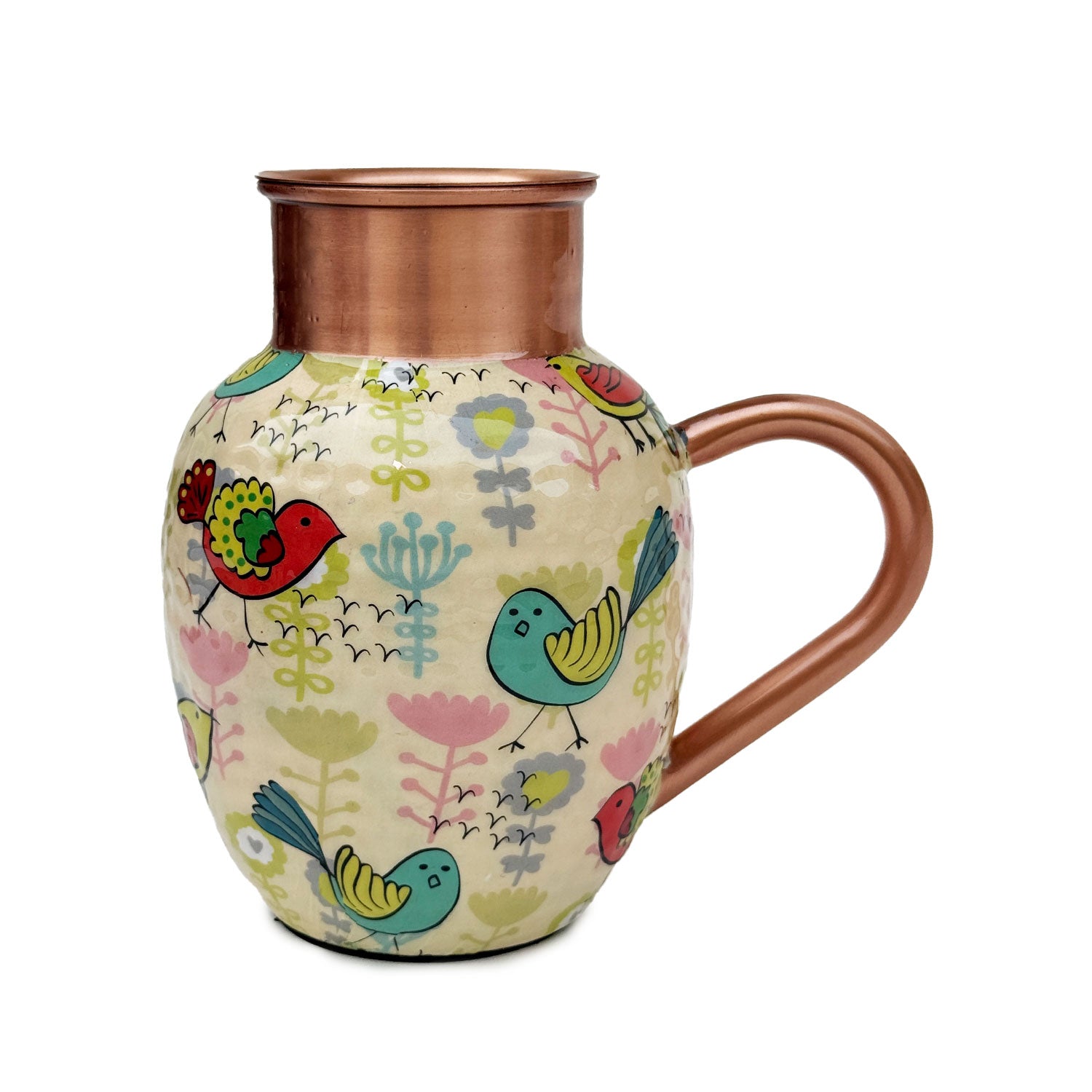 White Birds Pure Copper Jug & Glass Set