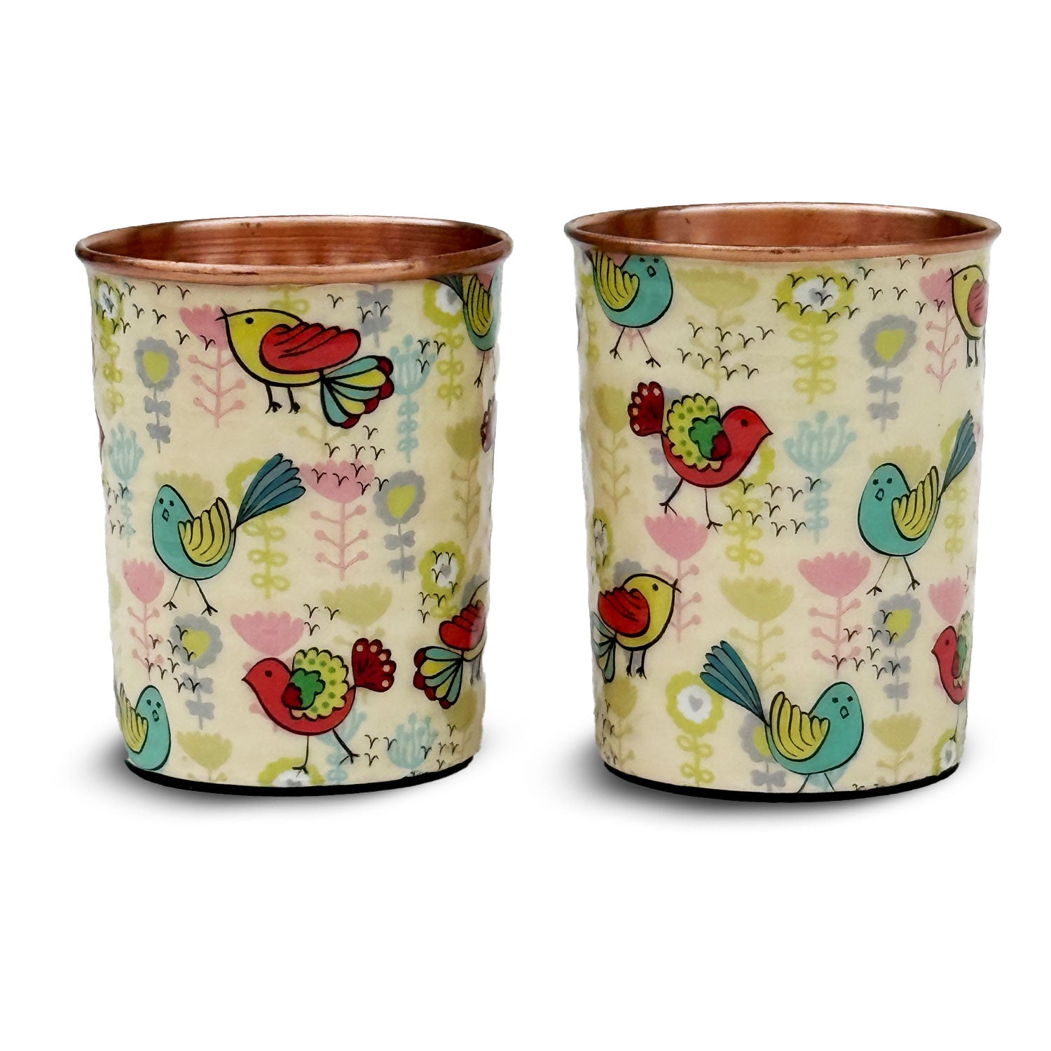 White Birds Pure Copper Jug & Glass Set