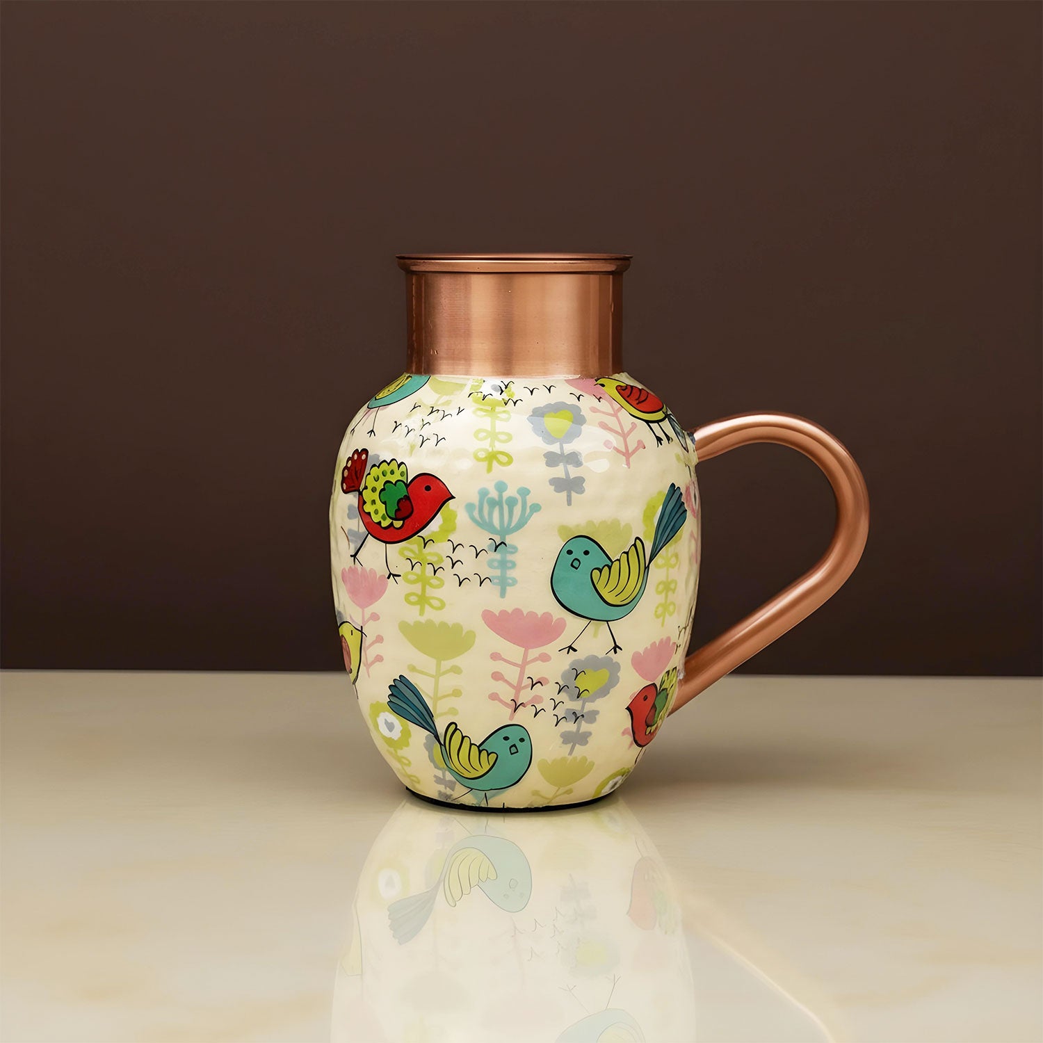 White Birds Pure Copper Jug & Glass Set