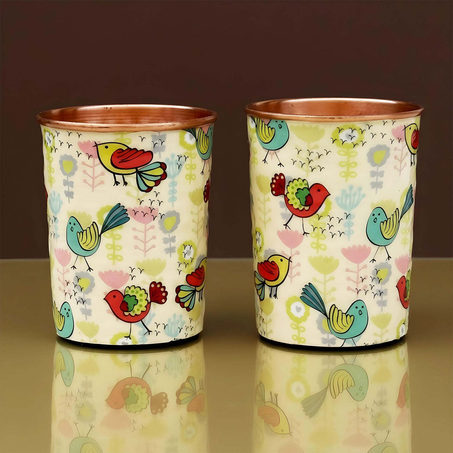 White Birds Pure Copper Jug & Glass Set