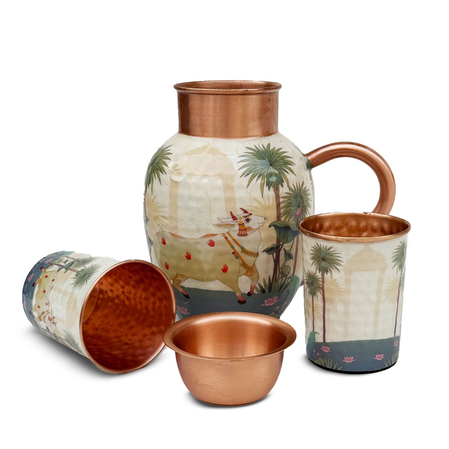 White & Blue Cow Pure Copper Jug & Glass Set