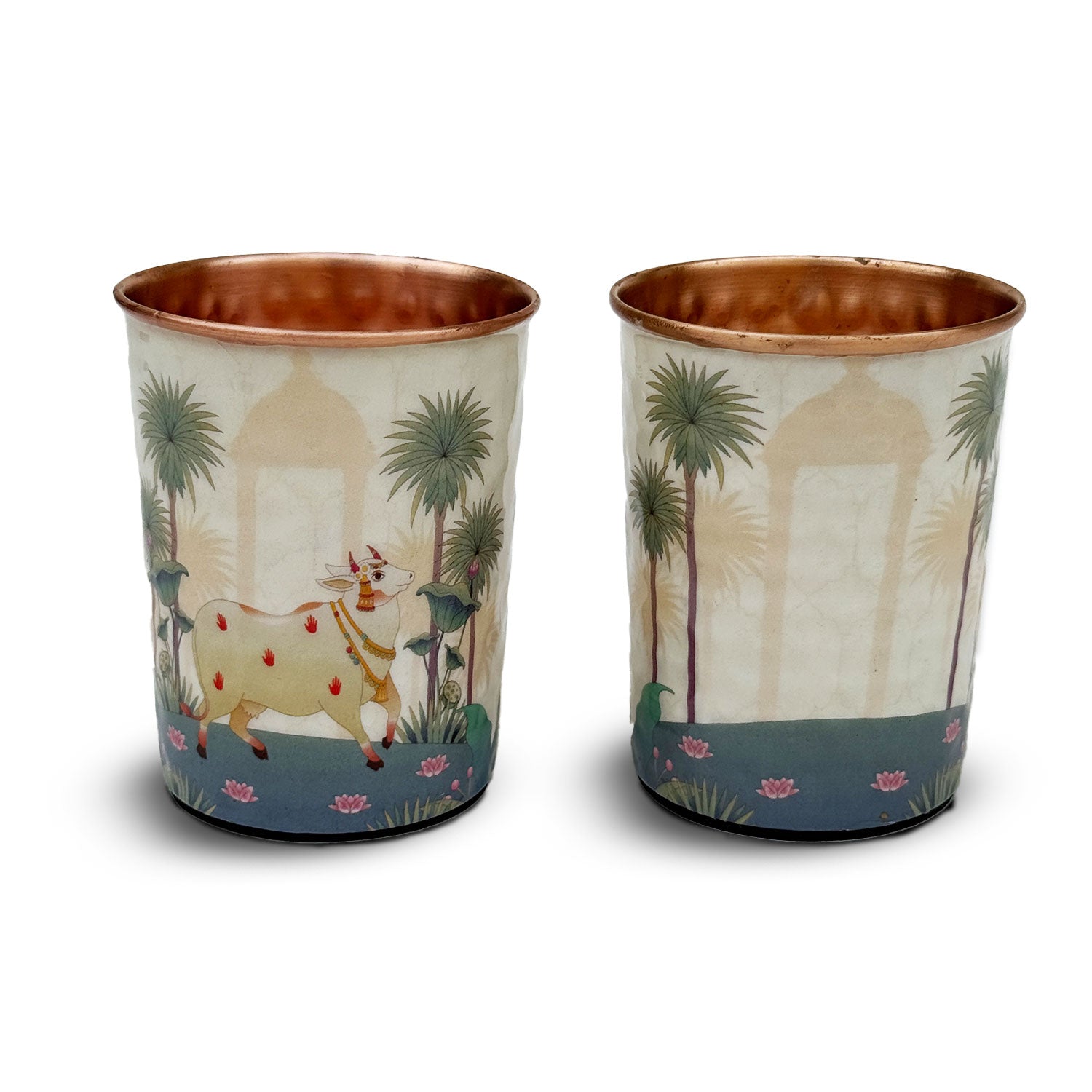 White & Blue Cow Pure Copper Jug & Glass Set