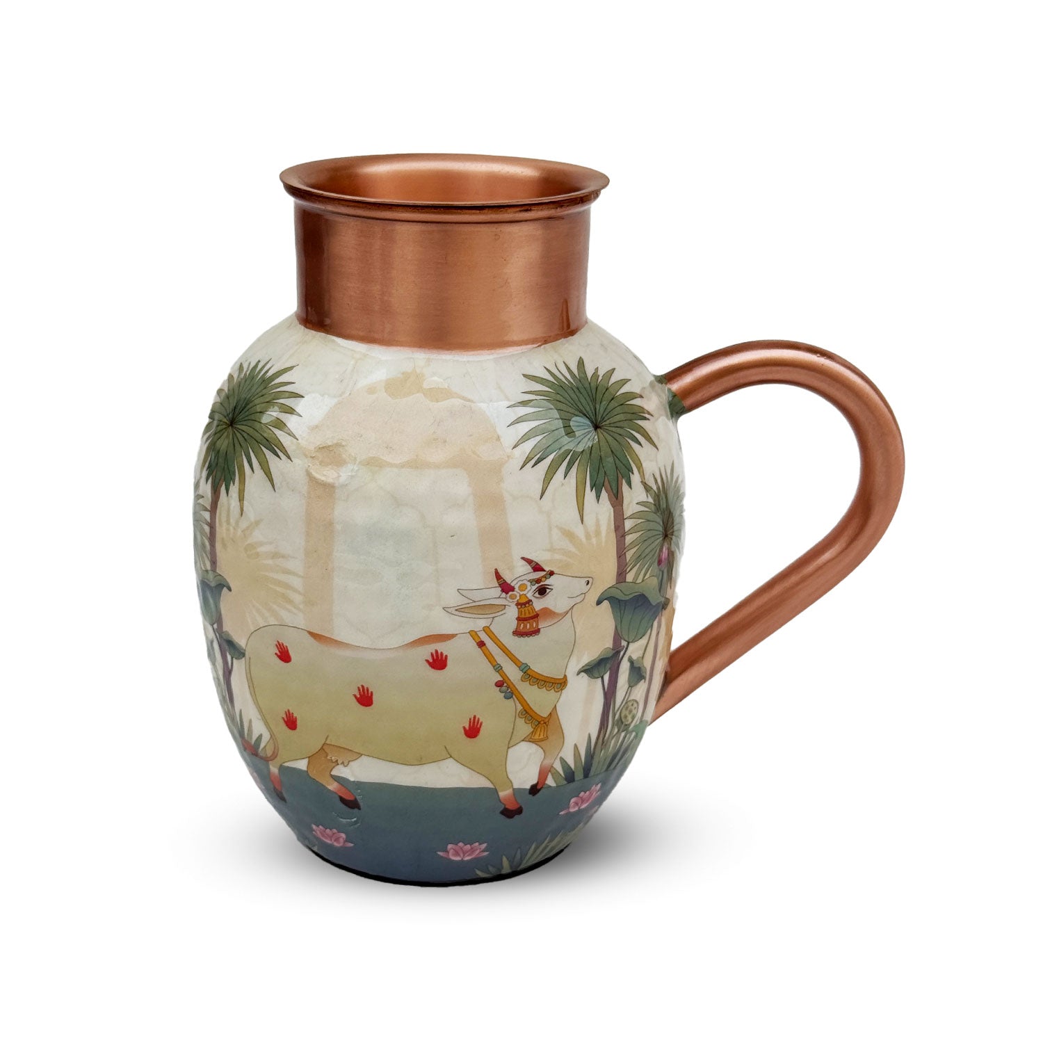 White & Blue Cow Pure Copper Jug & Glass Set