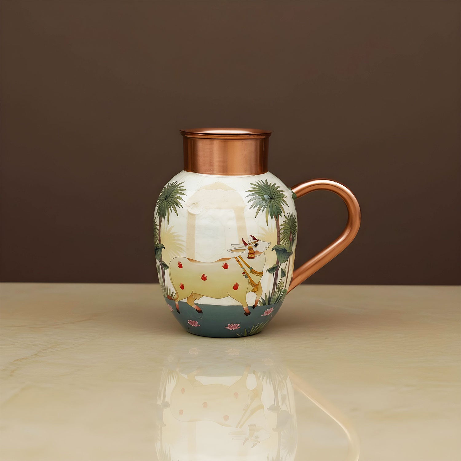White & Blue Cow Pure Copper Jug & Glass Set