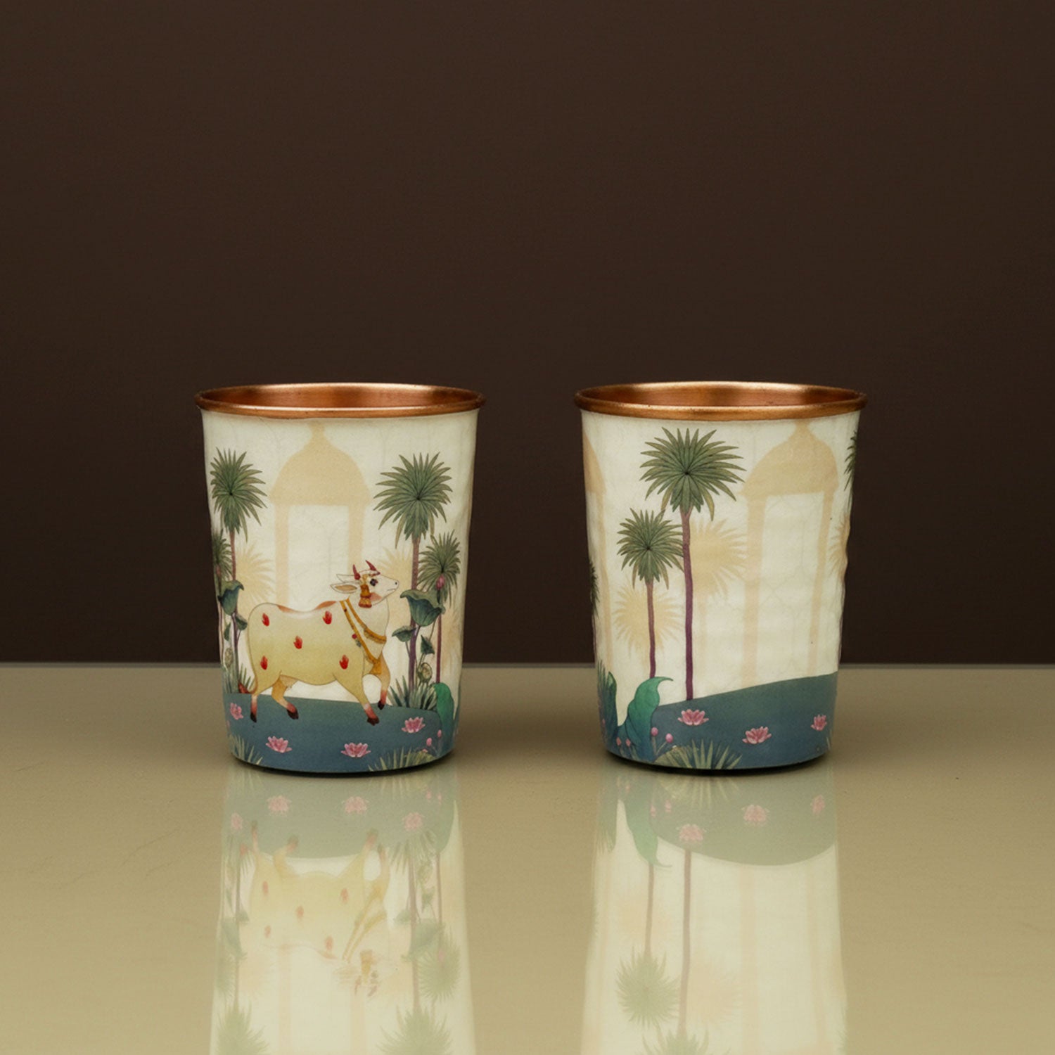 White & Blue Cow Pure Copper Jug & Glass Set