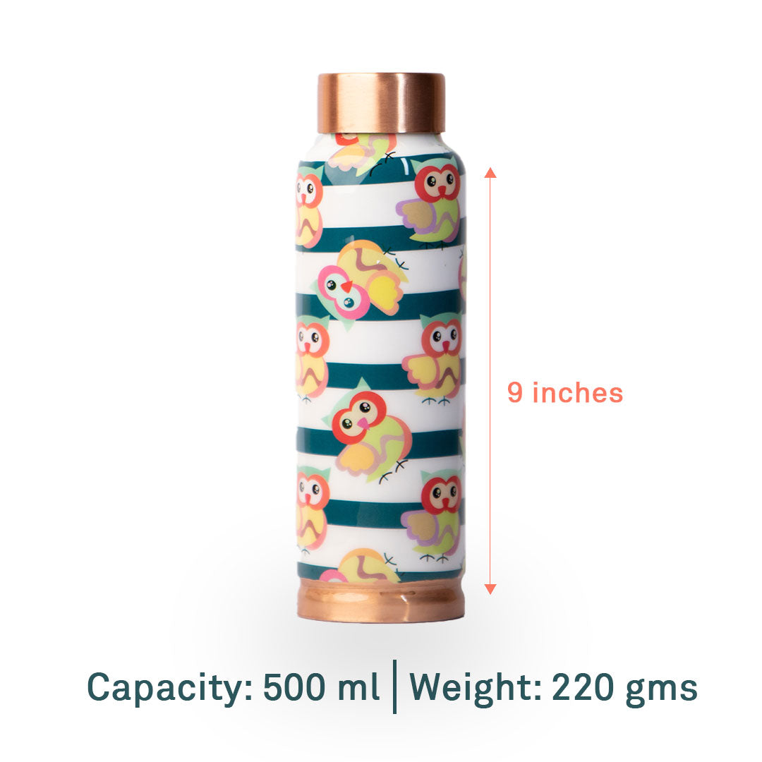 Cute Owl Printed | 100% Pure Copper Bottle|500 ml | Peacoy