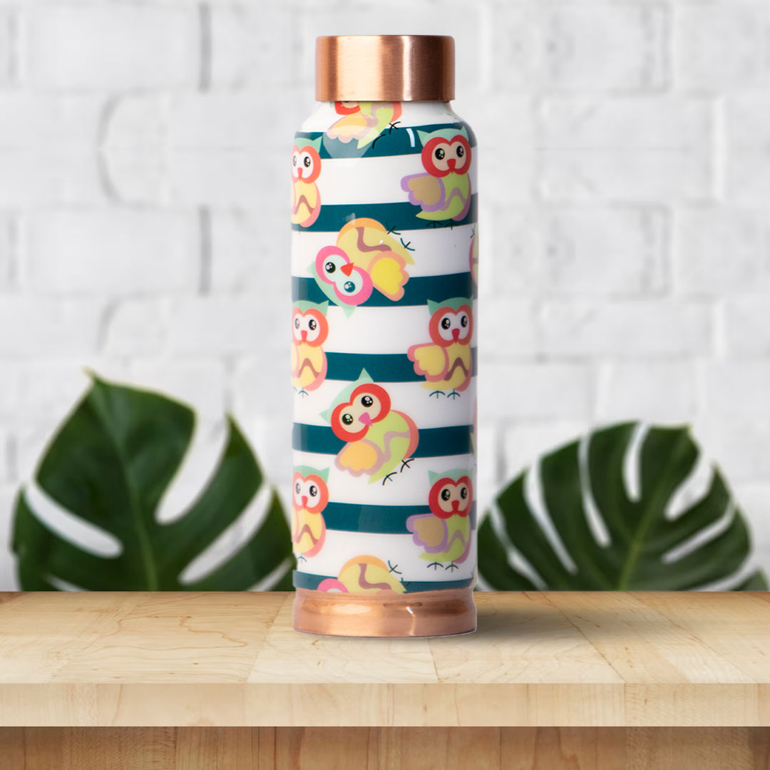 Cute Owl Printed | 100% Pure Copper Bottle|500 ml | Peacoy
