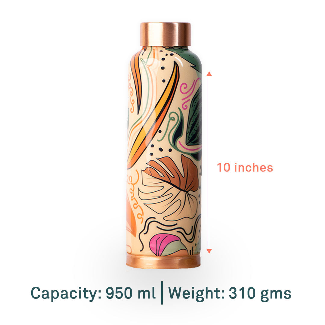 Topical Orange Leaves Pattern | 100% Pure Copper Bottle|950 ml | Peacoy