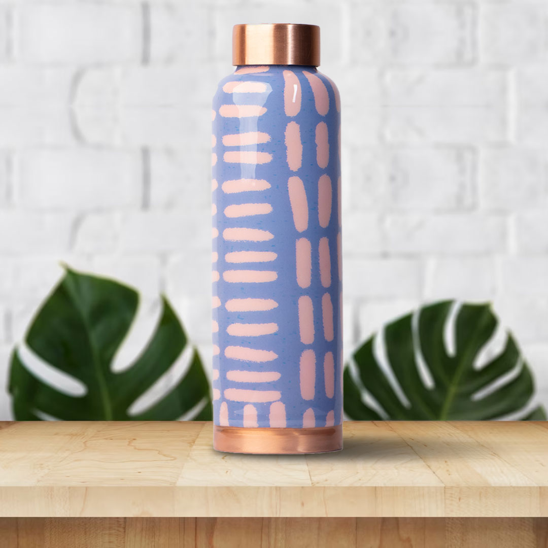 Geometric Blue Boho | 100% Pure Copper Bottle|950 ml | Peacoy